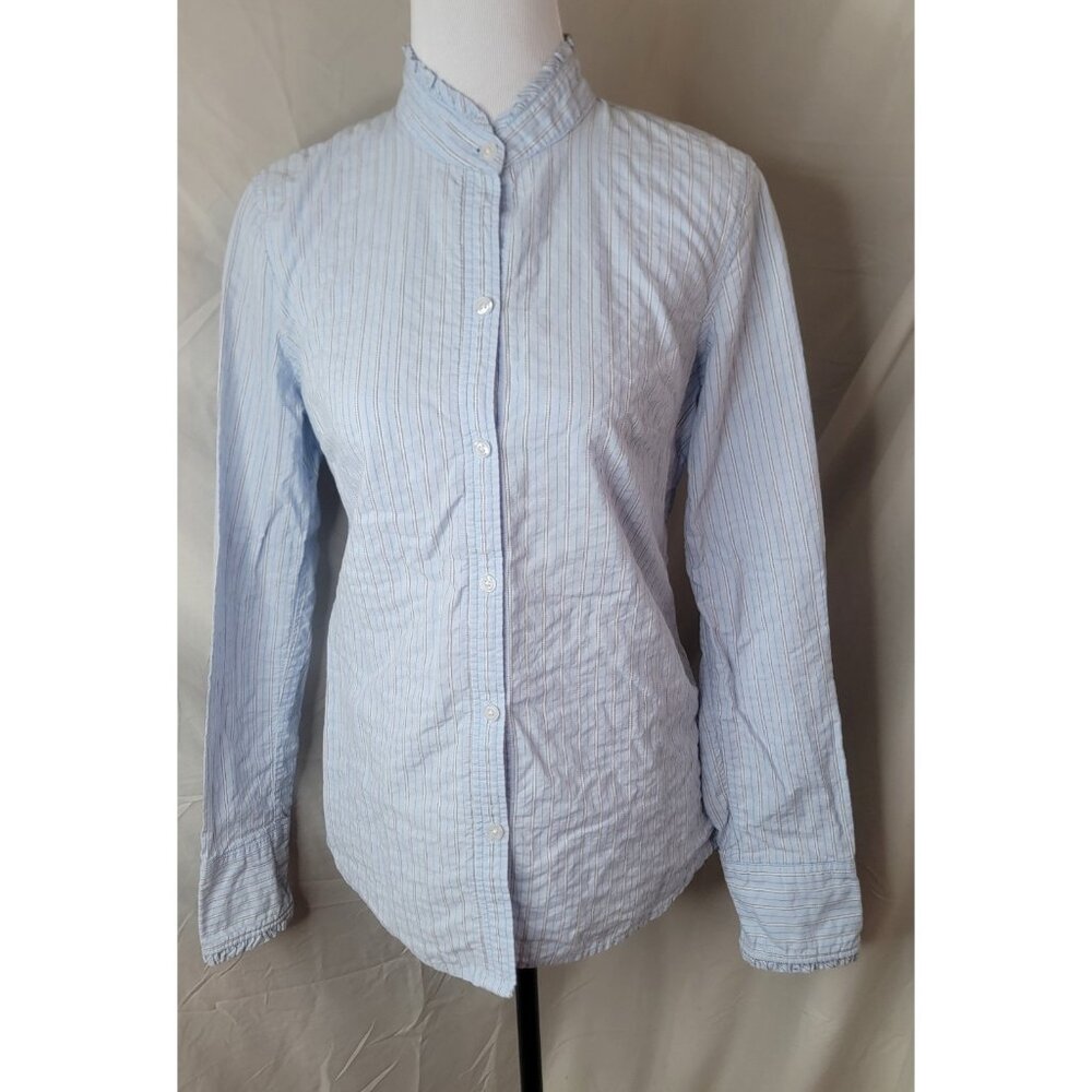 American Eagle Womens Size 8 Small Button Down Shirt Blue Stripe Long Sleeve